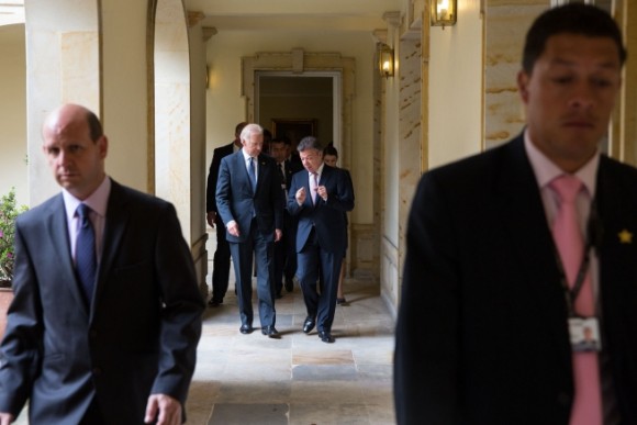 Vice President Joe Biden meets with Colombian President Juan Manuel Santos in Bogota, Colombia in May 2013
